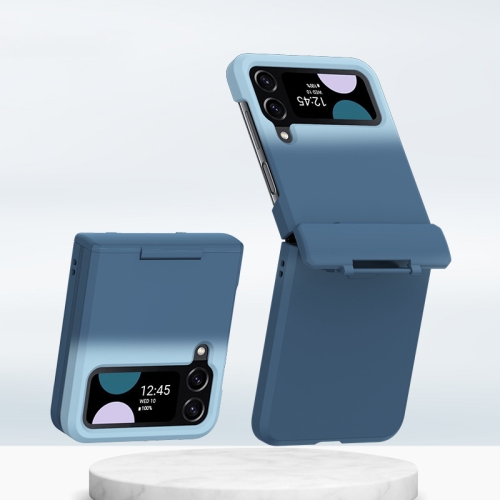 

For Samsung Galaxy Z Flip3 5G/Z Flip4 5G PC Skin Feel Integrated Foldable Mid Shaft Phone Case(Blue Cyan)