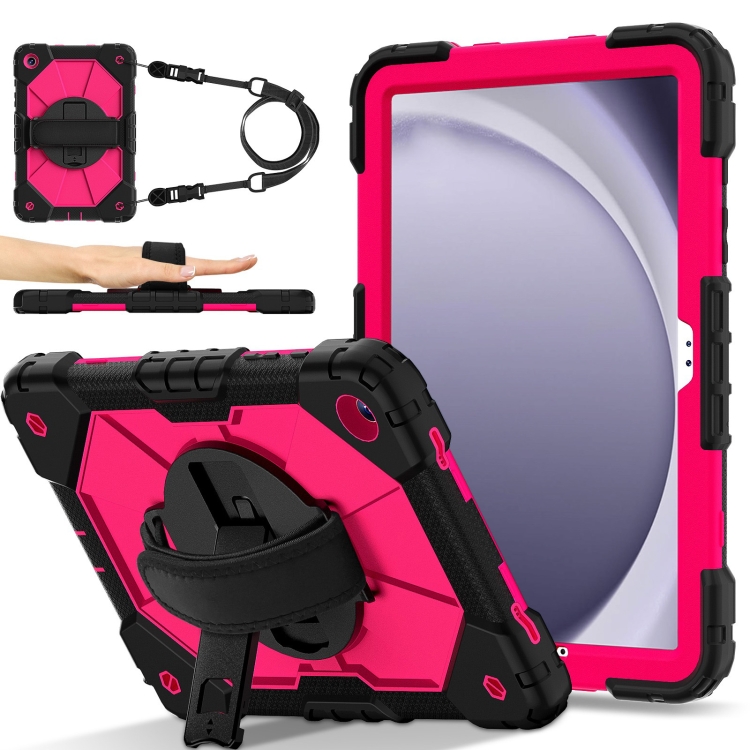 

For Samsung Galaxy Tab A9+ X216 Contrast Color Robot C2 Silicone Hybrid PC Tablet Case(Black Rose Red)