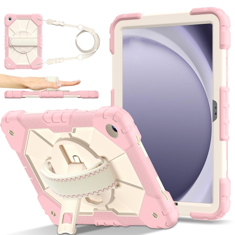 

For Samsung Galaxy Tab A9+ X216 Contrast Color Robot C2 Silicone Hybrid PC Tablet Case(Rose Gold Beige)