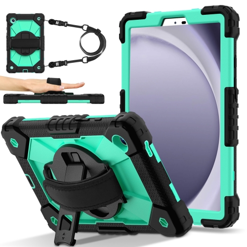 

For Samsung Galaxy Tab A9 X115 Contrast Color Robot C2 Silicone Hybrid PC Tablet Case(Black Mint Green)