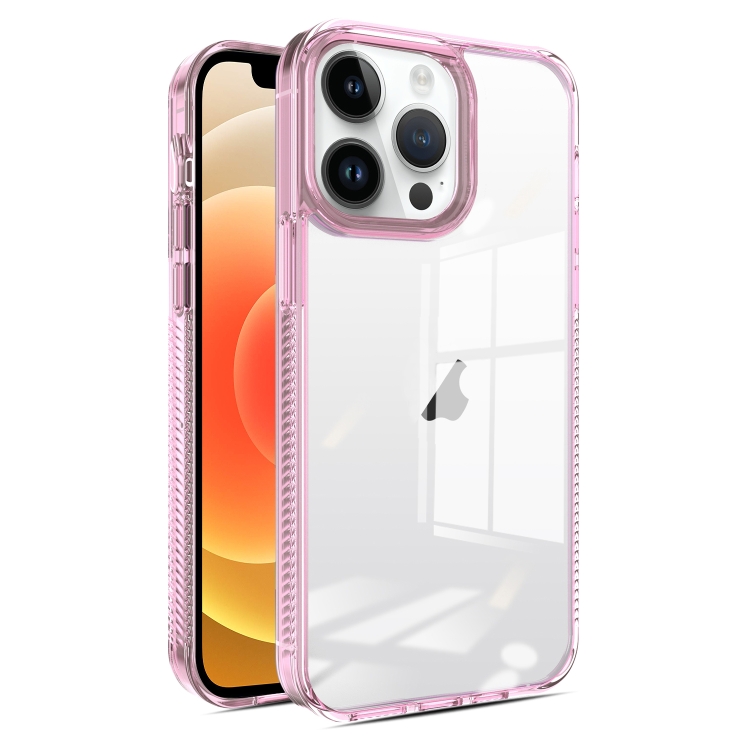 

For iPhone 12 / 12 Pro 2.5mm Anti-slip Clear Acrylic Hybrid TPU Phone Case(Pink)