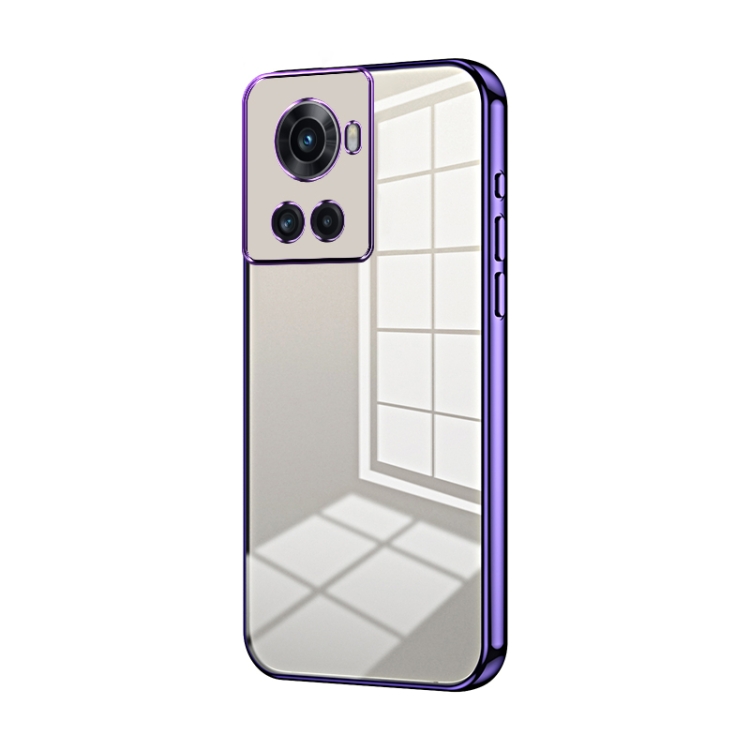 

For OnePlus Ace / 10R Transparent Plating Fine Hole Phone Case(Purple)