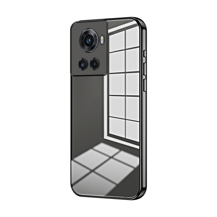 

For OnePlus Ace / 10R Transparent Plating Fine Hole Phone Case(Black)