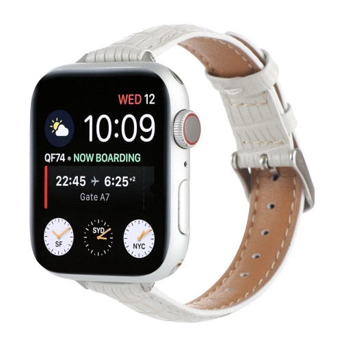 Pour Apple Watch Series 9 45 mm Bracelet de montre en cuir de crocodile mince (blanc)