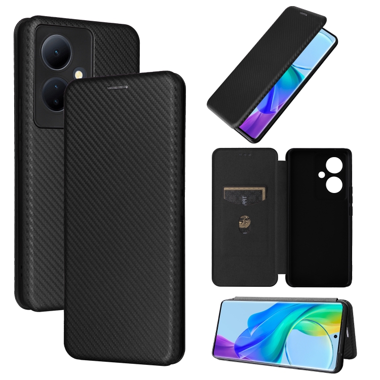 

For vivo V29 Lite Carbon Fiber Texture Flip Leather Phone Case(Black)