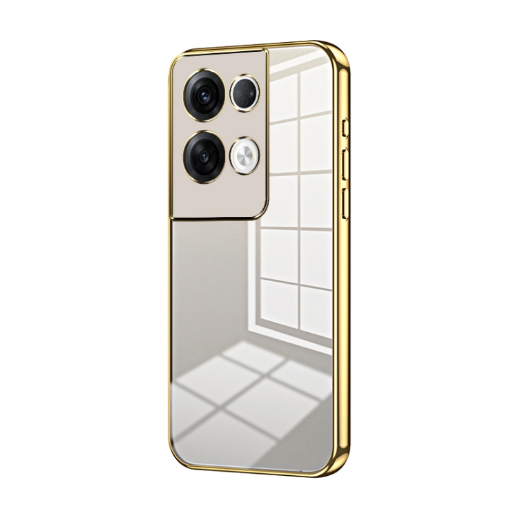 

For OPPO Reno8 Pro+ Transparent Plating Fine Hole Phone Case(Gold)