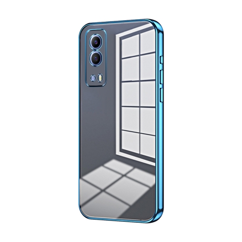

For vivo Y53s 5G / T1x 5G / iQOO Z5x Transparent Plating Fine Hole Phone Case(Blue)