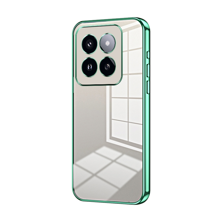 

For Xiaomi 14 Pro Transparent Plating Fine Hole Phone Case(Green)