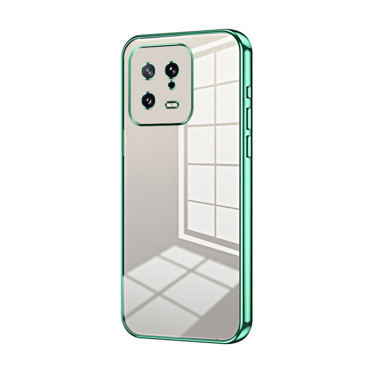 

For Xiaomi 13 Transparent Plating Fine Hole Phone Case(Green)