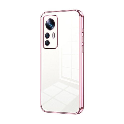 

For Xiaomi 12T Pro Transparent Plating Fine Hole Phone Case(Pink)