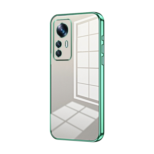 

For Xiaomi 12T Pro Transparent Plating Fine Hole Phone Case(Green)