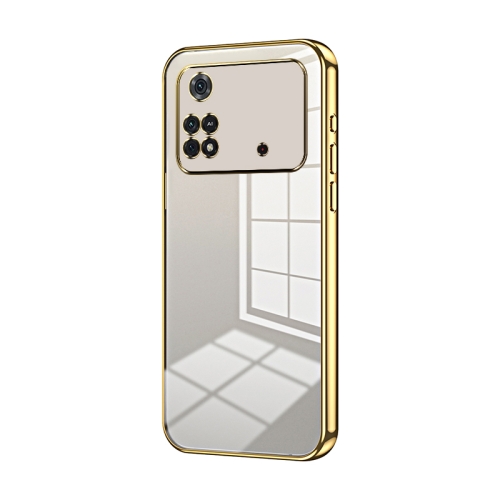 

For Xiaomi Poco M4 Pro Transparent Plating Fine Hole Phone Case(Gold)