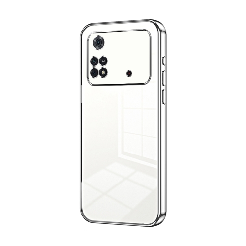 

For Xiaomi Poco M4 Pro Transparent Plating Fine Hole Phone Case(Silver)