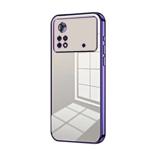 

For Xiaomi Poco X4 Pro 5G Transparent Plating Fine Hole Phone Case(Purple)
