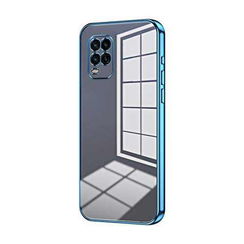 

For Xiaomi Mi 10 Lite 5G Transparent Plating Fine Hole Phone Case(Blue)