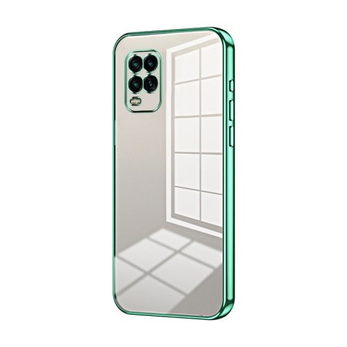 

For Xiaomi Mi 10 Lite 5G Transparent Plating Fine Hole Phone Case(Green)