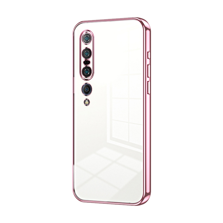 

For Xiaomi Mi 10 Pro 5G Transparent Plating Fine Hole Phone Case(Pink)