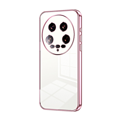 

For Xiaomi 14 Ultra Transparent Plating Fine Hole Phone Case(Pink)