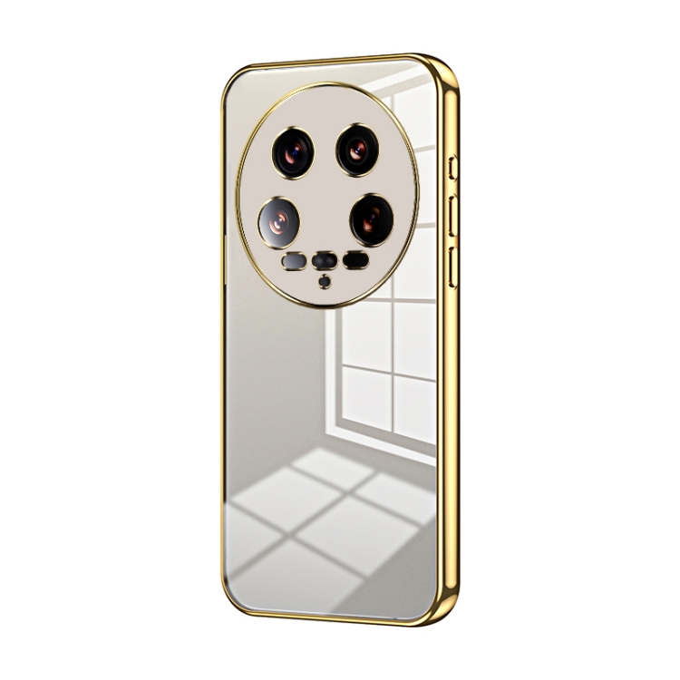 

For Xiaomi 14 Ultra Transparent Plating Fine Hole Phone Case(Gold)