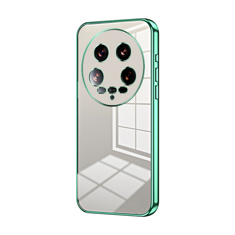 

For Xiaomi 14 Ultra Transparent Plating Fine Hole Phone Case(Green)