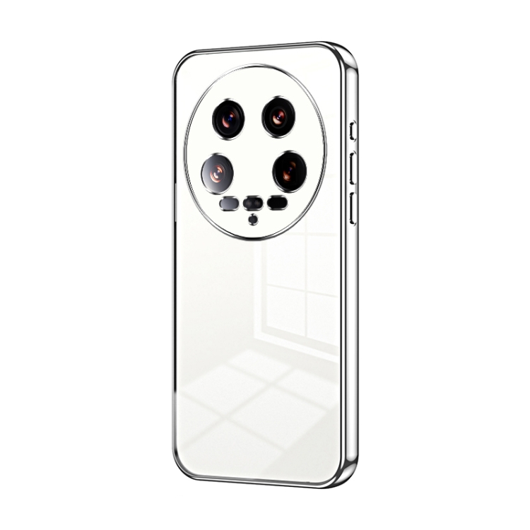 

For Xiaomi 14 Ultra Transparent Plating Fine Hole Phone Case(Silver)