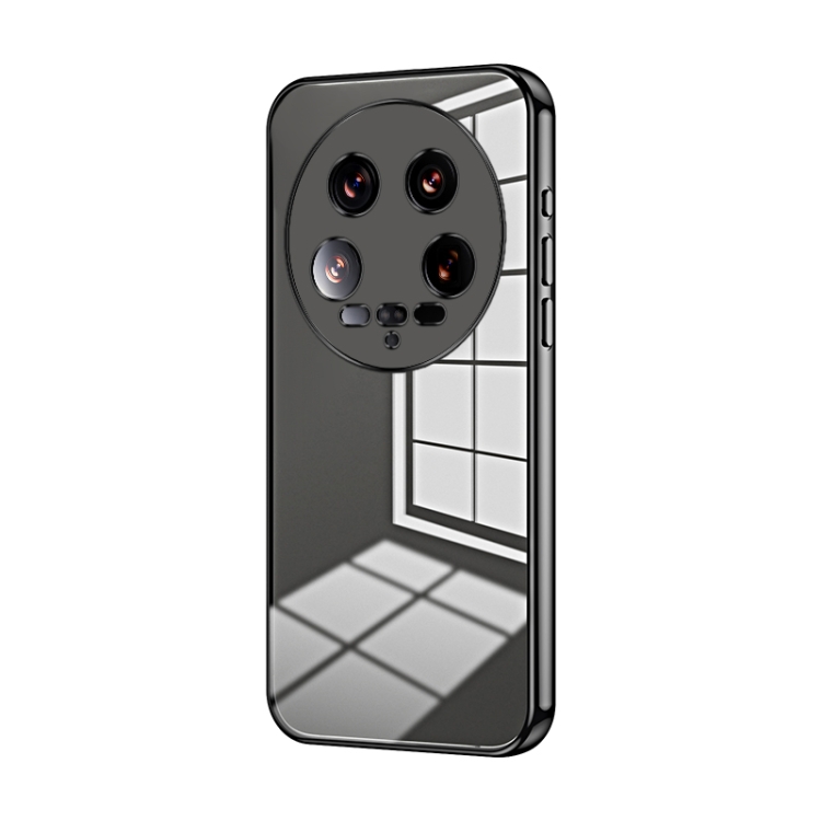 

For Xiaomi 14 Ultra Transparent Plating Fine Hole Phone Case(Black)
