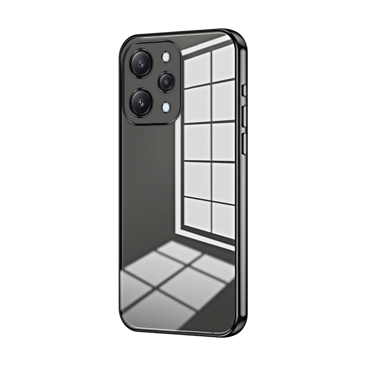 

For Xiaomi Redmi 12 / Redmi Note 12R Transparent Plating Fine Hole Phone Case(Black)