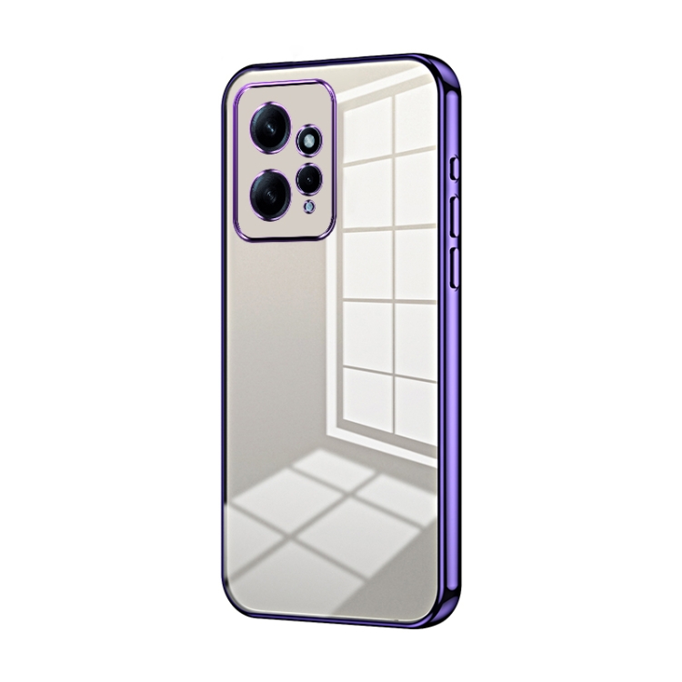 

For Xiaomi Redmi Note 12 4G Transparent Plating Fine Hole Phone Case(Purple)