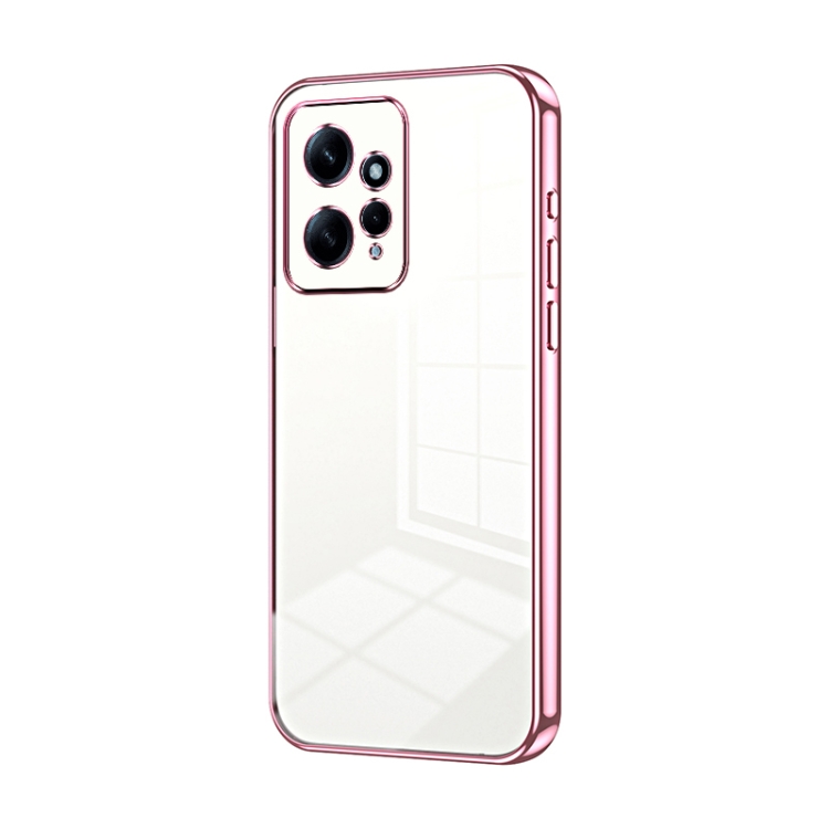 

For Xiaomi Redmi Note 12 4G Transparent Plating Fine Hole Phone Case(Pink)
