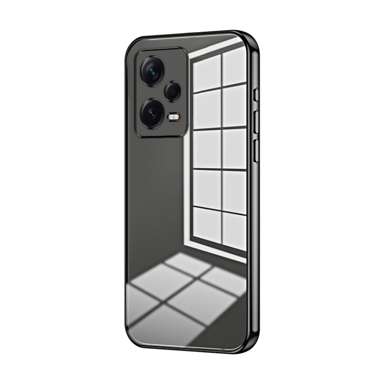 

For Xiaomi Redmi Note 12 Pro+ Transparent Plating Fine Hole Phone Case(Black)