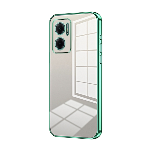 

For Xiaomi Redmi Note 11E / Redmi 10 5G Transparent Plating Fine Hole Phone Case(Green)