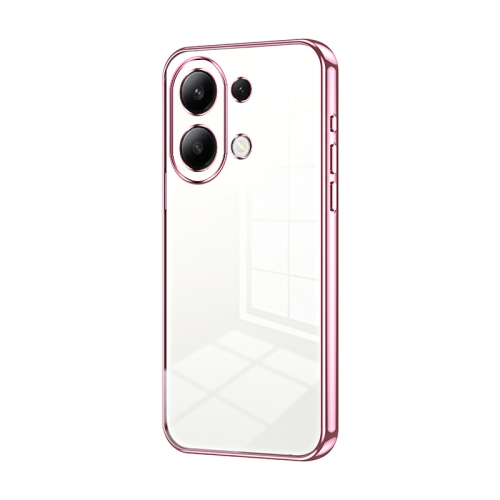 

For Xiaomi Redmi Note 13 4G Transparent Plating Fine Hole Phone Case(Pink)