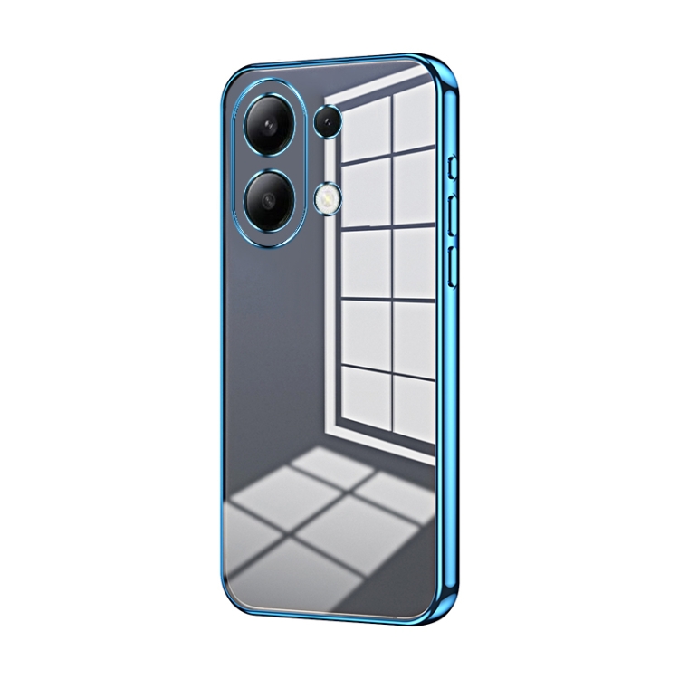 

For Xiaomi Redmi Note 13 4G Transparent Plating Fine Hole Phone Case(Blue)