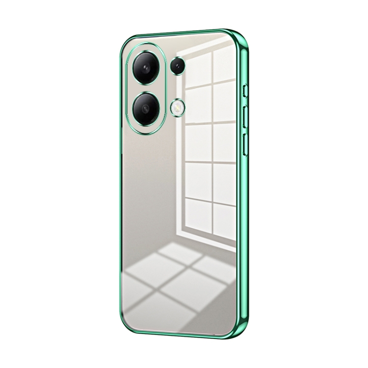 

For Xiaomi Redmi Note 13 4G Transparent Plating Fine Hole Phone Case(Green)
