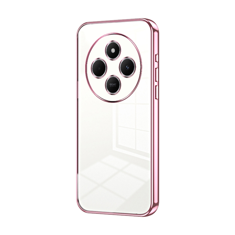

For Xiaomi Redmi 14R Transparent Plating Fine Hole Phone Case(Pink)