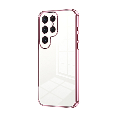 

For Samsung Galaxy S23 Ultra 5G Transparent Plating Fine Hole Phone Case(Pink)