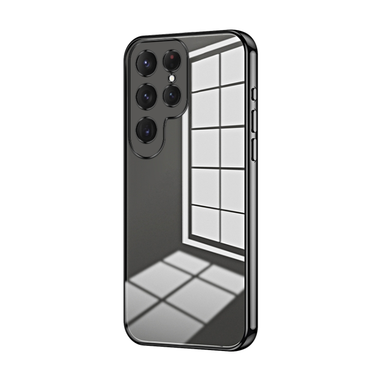 

For Samsung Galaxy S23 Ultra 5G Transparent Plating Fine Hole Phone Case(Black)