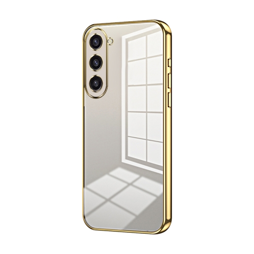 

For Samsung Galaxy S23+ 5G Transparent Plating Fine Hole Phone Case(Gold)