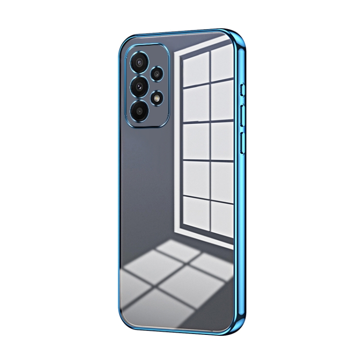 

For Samsung Galaxy A23 Transparent Plating Fine Hole Phone Case(Blue)