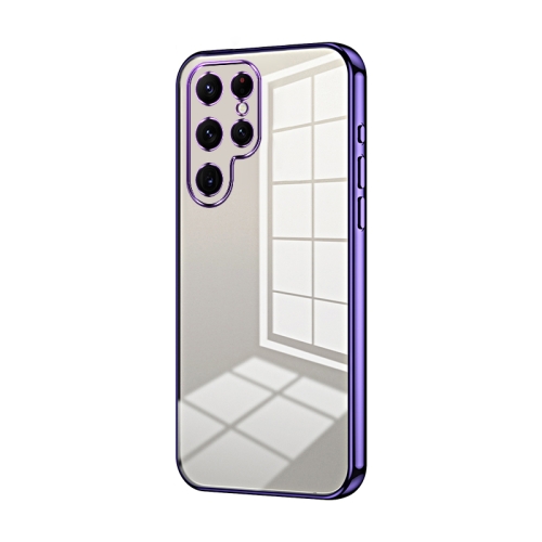 

For Samsung Galaxy S22 Ultra 5G Transparent Plating Fine Hole Phone Case(Purple)