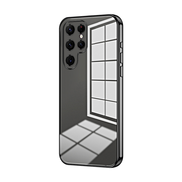 

For Samsung Galaxy S22 Ultra 5G Transparent Plating Fine Hole Phone Case(Black)