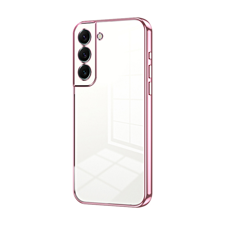 

For Samsung Galaxy S22+ 5G Transparent Plating Fine Hole Phone Case(Pink)