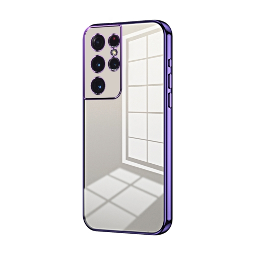 

For Samsung Galaxy S21 Ultra 5G Transparent Plating Fine Hole Phone Case(Purple)