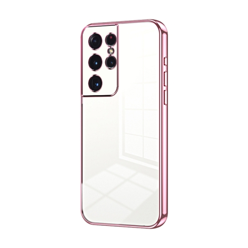 

For Samsung Galaxy S21 Ultra 5G Transparent Plating Fine Hole Phone Case(Pink)