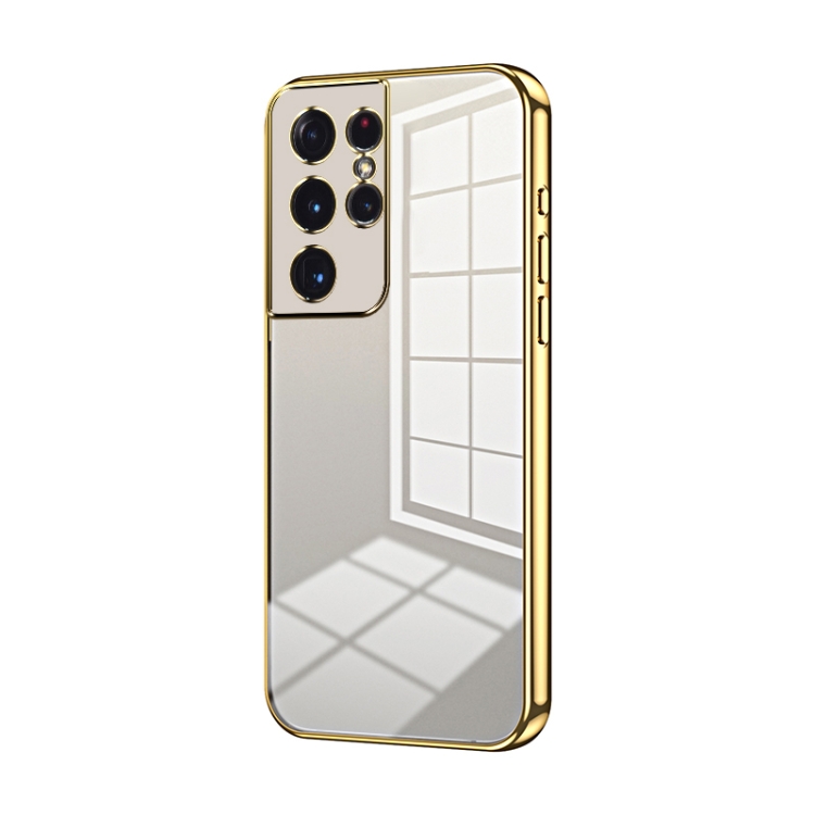 

For Samsung Galaxy S21 Ultra 5G Transparent Plating Fine Hole Phone Case(Gold)