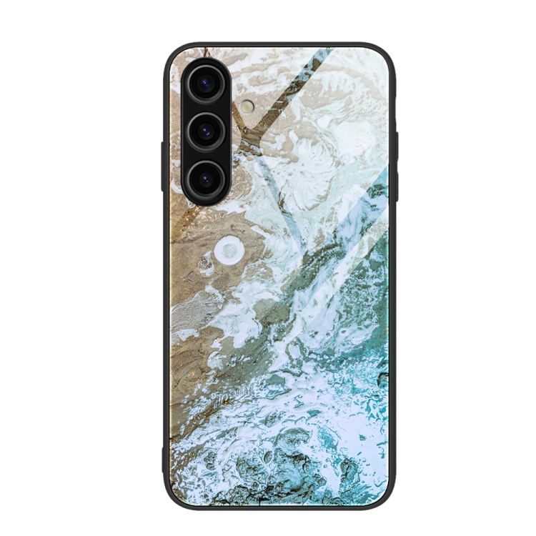 

For Samsung Galaxy S24+ 5G Marble Pattern Glass Protective Phone Case(Beach)