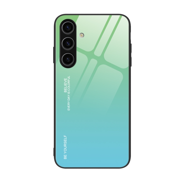 

For Samsung Galaxy S24 5G Gradient Color Glass Phone Case(Green Cyan)