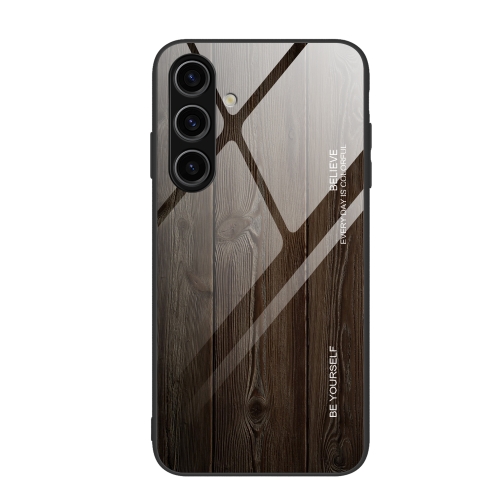 

For Samsung Galaxy S24+ 5G Wood Grain Glass Phone Case(Black)