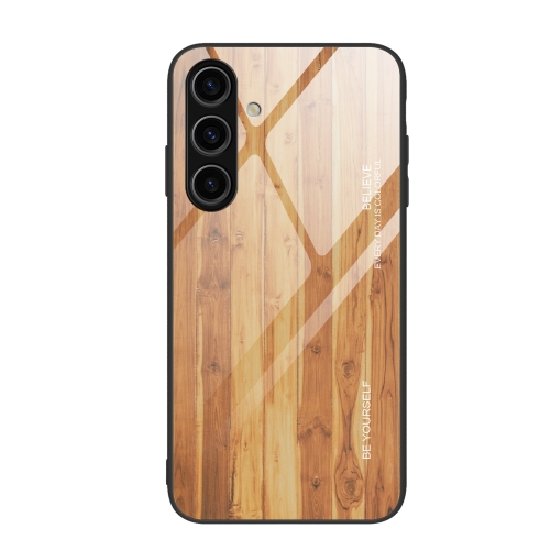 

For Samsung Galaxy S24+ 5G Wood Grain Glass Phone Case(Yellow)
