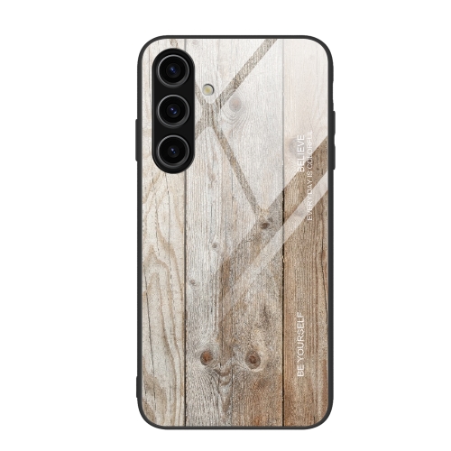 

For Samsung Galaxy S24+ 5G Wood Grain Glass Phone Case(Grey)